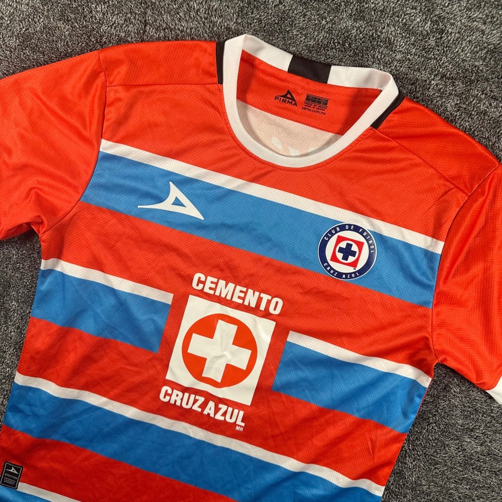 Cruz Azul Pirma Jersey Mens L Orange Blue Liga MX Soccer Cemento Portero